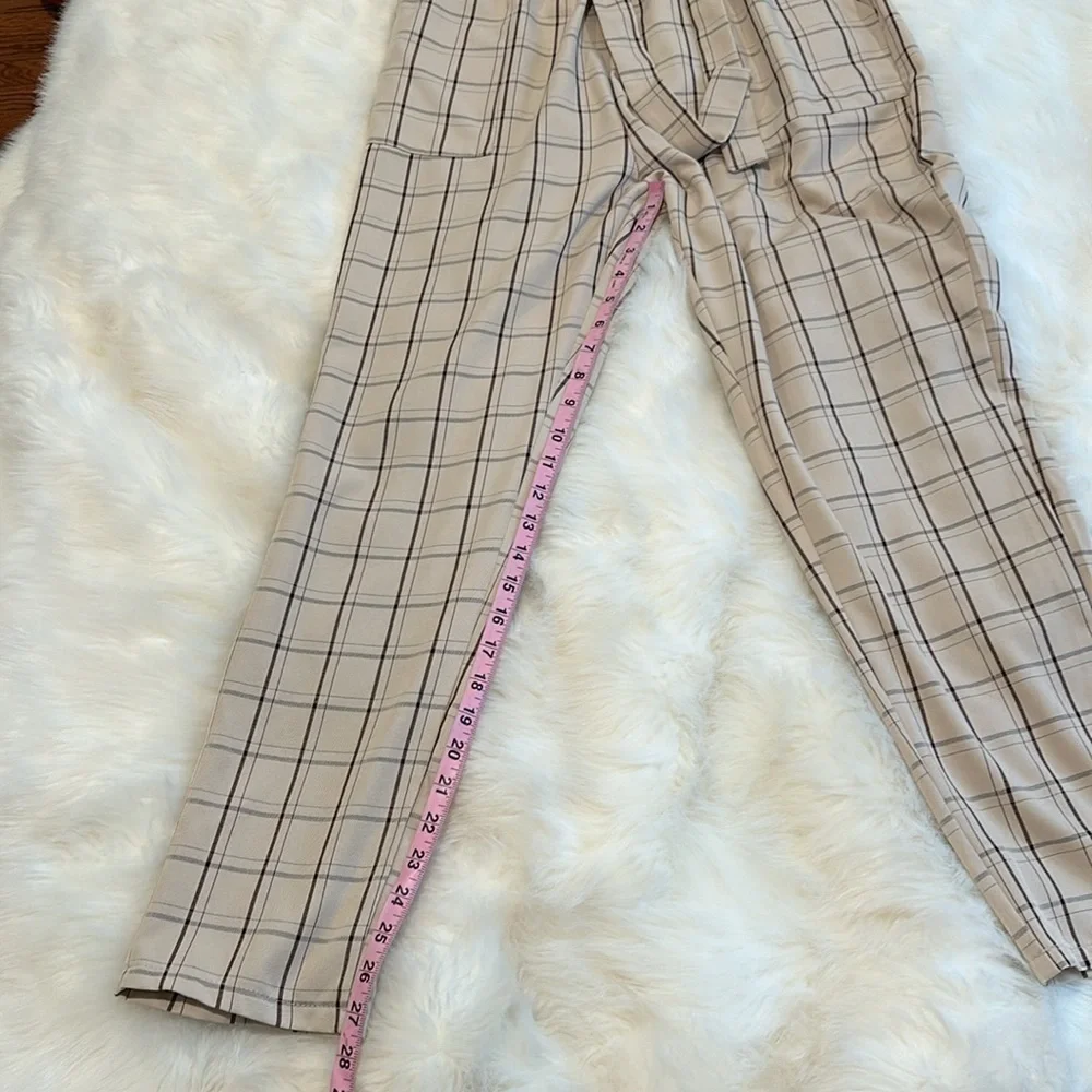 Belted frill high waist plaid pants